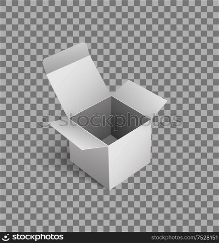 Cardboard icon mockup carton box for transportation fragile products. Packing for logistic, distribution of goods vector storage container on transparent. Cardboard Icon Mockup of Carton Box 3D Isometric