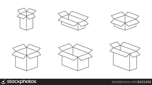 Cardboard open box. A set of icons for closed parcels with an empty outline. Vector illustration
