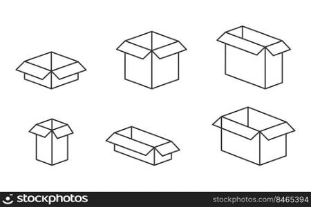 Cardboard open box. A set of icons for closed parcels with an empty outline. Vector illustration