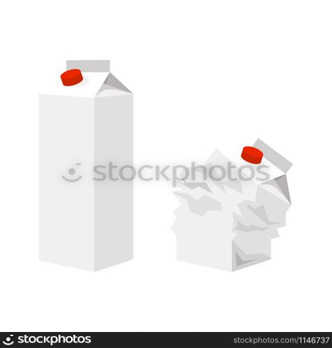 Cardboard packaging for milk isolated on white background, vector illustration. Cardboard packaging for milk