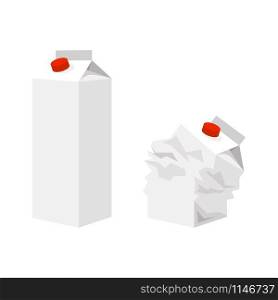 Cardboard packaging for milk isolated on white background, vector illustration. Cardboard packaging for milk