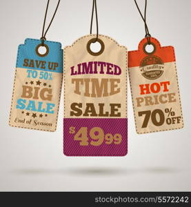 Cardboard sale limited time hot price promotion tags template vector illustration