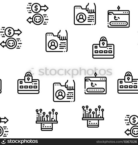 Carder Hacker Seamless Pattern Vector Thin Line. Illustrations. Carder Hacker Seamless Pattern Vector