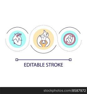 Cardiac problems triggers loop concept icon. Heart diseases awareness. Cardiovascular system care abstract idea thin line illustration. Isolated outline drawing. Editable stroke. Arial font used. Cardiac problems triggers loop concept icon