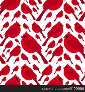Cardinal red bird seamless pattern on white stock vector illustration