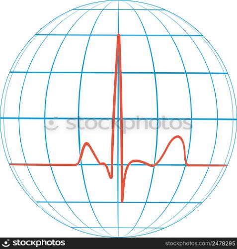 Cardio planet earth Heart pulse. Cardiogram. Line pulse planet nature