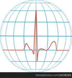 Cardio planet earth Heart pulse. Cardiogram. Line pulse planet nature