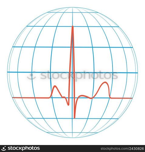 cardio planet earth Heart pulse. Cardiogram. vector Line of the pulse with the planet, concept of ecology and clean nature