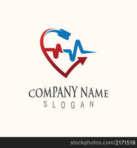 Cardiography heart beat with love logo design inspiration template