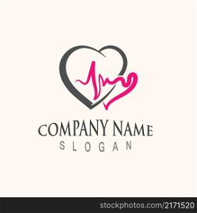 Cardiography heart beat with love logo design inspiration template