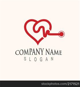 Cardiography heart beat with love logo design inspiration template