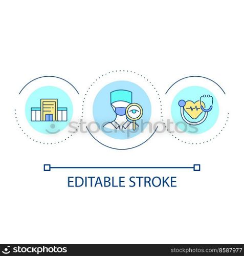 Cardiologist appointment loop concept icon. Regular medical checkup. Healthcare service abstract idea thin line illustration. Isolated outline drawing. Editable stroke. Arial font used. Cardiologist appointment loop concept icon
