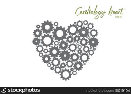 Cardiology heart concept. Hand drawn heart from a lot of little gears. Heart symbol isolated vector illustration.. Cardiology heart concept. Hand drawn isolated vector.