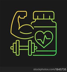 Cardiovascular supplements for athletes gradient vector icon for dark theme. Cardio supplements to boost stamina. Thin line color symbol. Modern style pictogram. Vector isolated outline drawing. Cardiovascular supplements for athletes gradient vector icon for dark theme