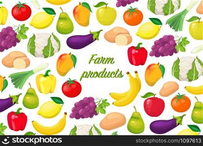 Cards, banners, flyers with fruits and vegetables in flat style on white background