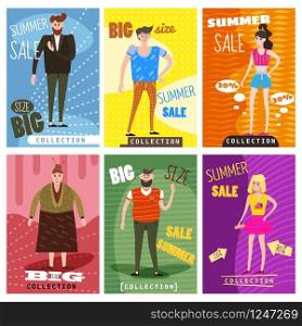 Cards for selling clothes, different sizes, characters for men and women, large-scale clothing, modern style graphics, posters, banners, advertising. Cards for selling clothes, different sizes, characters for men and women, large-scale clothing, modern style graphics, posters, banners, advertising, vector, isolated
