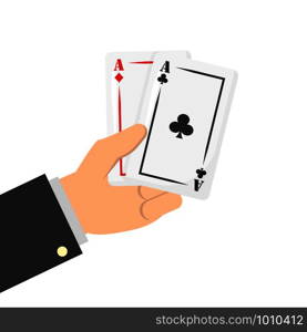 cards game poker in hand in flat style. cards game poker in hand in flat