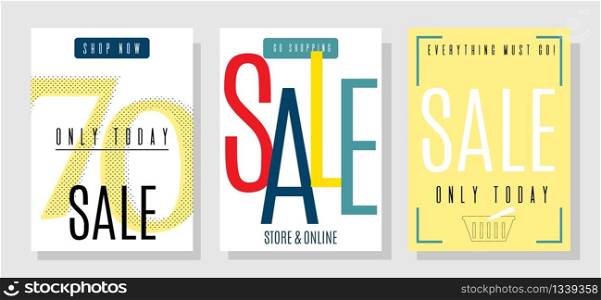 Cards with Fresh Discounts Set. Summer Sales Design. Offer to Buy with Hot Prices Only Today. Vector Commercial Illustration. Advertising Banner Template with Promotion Text. Online Market Proposition. Summer Sales Design Cards with Fresh Discounts Set