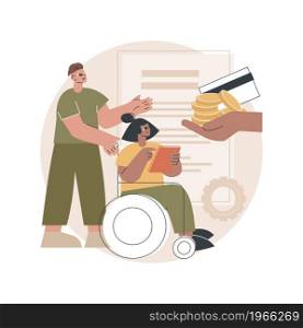 Care allowance abstract concept vector illustration. Pension contribution, old disabled person, regular care, senior woman on walker, wheelchair, home nurse, health insurance abstract metaphor.. Care allowance abstract concept vector illustration.