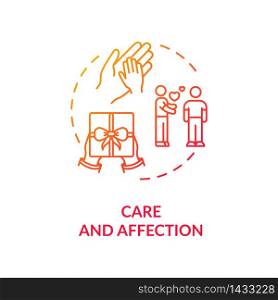 Care and affection concept icon. People help and emotional support idea thin line illustration. Partners, friends and family love. Vector isolated outline RGB color drawing. Care and affection concept icon