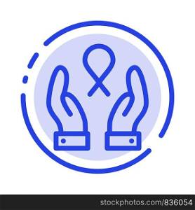 Care, Breast Cancer, Ribbon, Woman Blue Dotted Line Line Icon