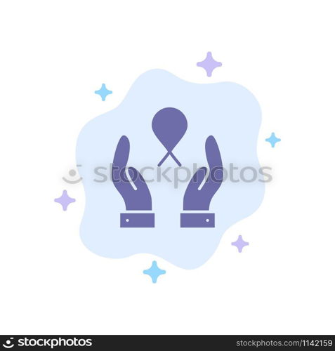 Care, Breast Cancer, Ribbon, Woman Blue Icon on Abstract Cloud Background