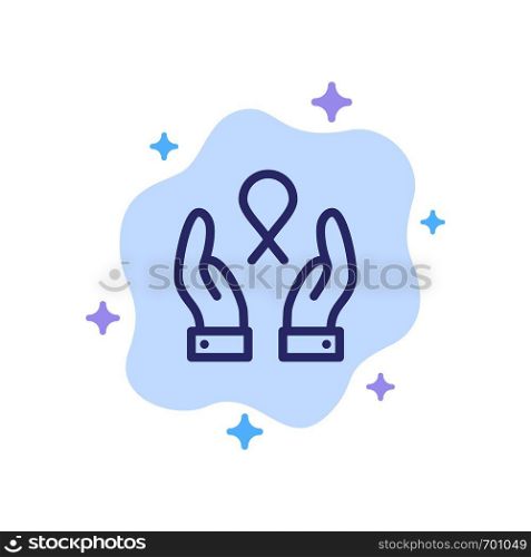Care, Breast Cancer, Ribbon, Woman Blue Icon on Abstract Cloud Background