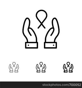 Care, Breast Cancer, Ribbon, Woman Bold and thin black line icon set