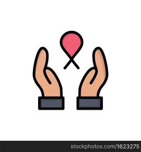 Care, Breast Cancer, Ribbon, Woman  Flat Color Icon. Vector icon banner Template
