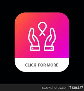 Care, Breast Cancer, Ribbon, Woman Mobile App Button. Android and IOS Line Version