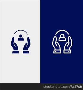Care, Caring, Human, People, Protection Line and Glyph Solid icon Blue banner Line and Glyph Solid icon Blue banner