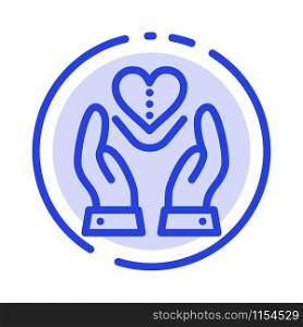 Care, Compassion, Feelings, Heart, Love Blue Dotted Line Line Icon