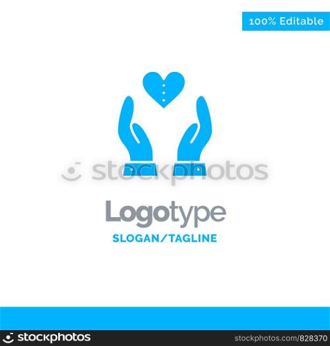 Care, Compassion, Feelings, Heart, Love Blue Solid Logo Template. Place for Tagline