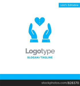 Care, Compassion, Feelings, Heart, Love Blue Solid Logo Template. Place for Tagline