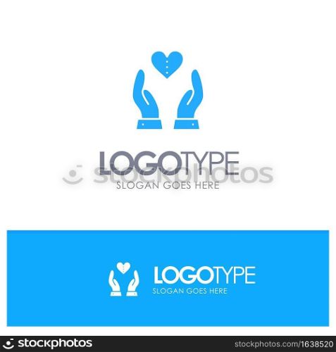 Care, Compassion, Feelings, Heart, Love Blue Solid Logo with place for tagline