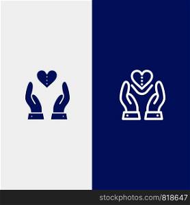 Care, Compassion, Feelings, Heart, Love Line and Glyph Solid icon Blue banner Line and Glyph Solid icon Blue banner