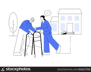 Care for the elderly abstract concept vector illustration. Eldercare, senior homesick nursing, care services, happy on wheelchair, home support, retired people, nursing home abstract metaphor.. Care for the elderly abstract concept vector illustration.