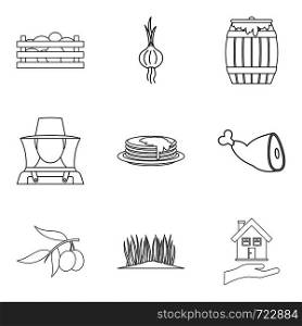 Care of the farm icons set. Outline set of 9 care of the farm vector icons for web isolated on white background. Care of the farm icons set, outline style