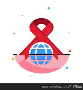Care, Ribbon, Globe, World Abstract Flat Color Icon Template