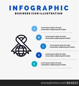 Care, Ribbon, Globe, World Blue Infographics Template 5 Steps. Vector Line Icon template