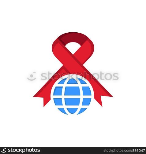 Care, Ribbon, Globe, World Flat Color Icon. Vector icon banner Template