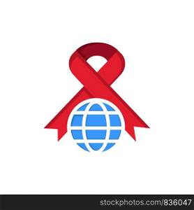 Care, Ribbon, Globe, World Flat Color Icon. Vector icon banner Template