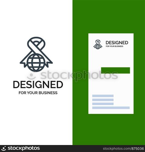Care, Ribbon, Globe, World Grey Logo Design and Business Card Template