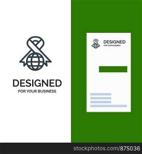 Care, Ribbon, Globe, World Grey Logo Design and Business Card Template