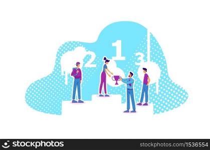 Career achievement flat concept vector illustration. Personnel training results. Job promotion. Team leader getting award 2D cartoon character for web design. Employee mentoring creative idea. Career achievement flat concept vector illustration
