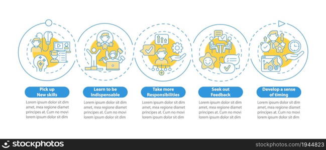 Career advancement steps vector infographic template. Professional presentation outline design elements. Data visualization with 5 steps. Process timeline info chart. Workflow layout with line icons. Career advancement steps vector infographic template