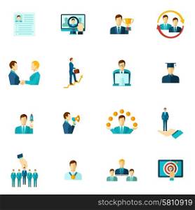 Career building icon flat set with personnel achievement symbols isolated vector illustration. Career Icon Flat Set