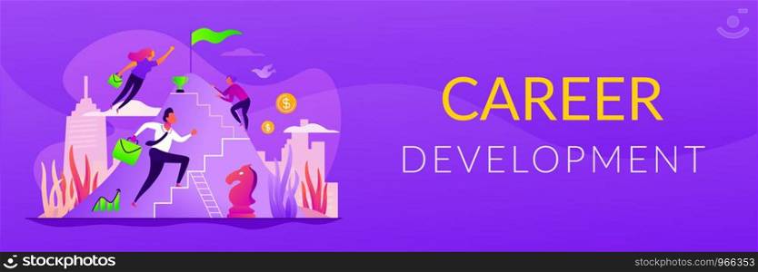 Career development, careerbuilder, personality development and career planning progress concept. Vector banner template for social media with text copy space and infographic concept illustration.. Career growth web banner concept.