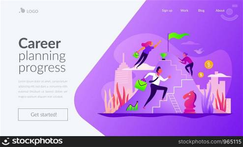 Career development, careerbuilder, personality development and career planning progress concept. Website homepage interface UI template. Landing web page with infographic concept hero header image.. Career growth landing page template.