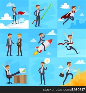 Career Growth Icons Set. Career growth set of icons with targets partnership superman winner successful work creativity climbing isolated vector illustration